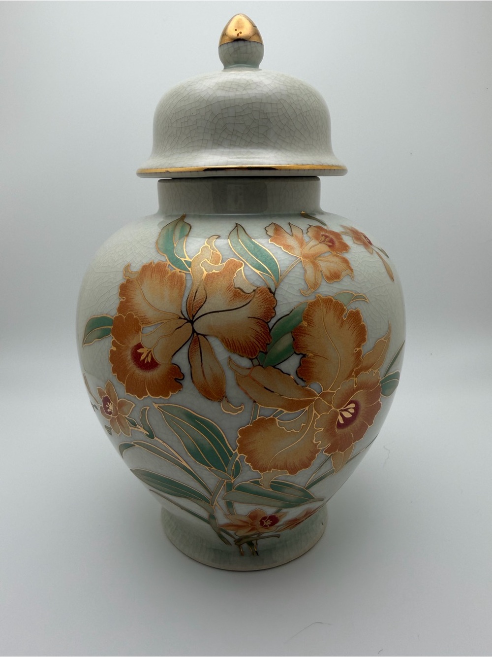 Floral Gold-Accent Porcelain Ginger Jar